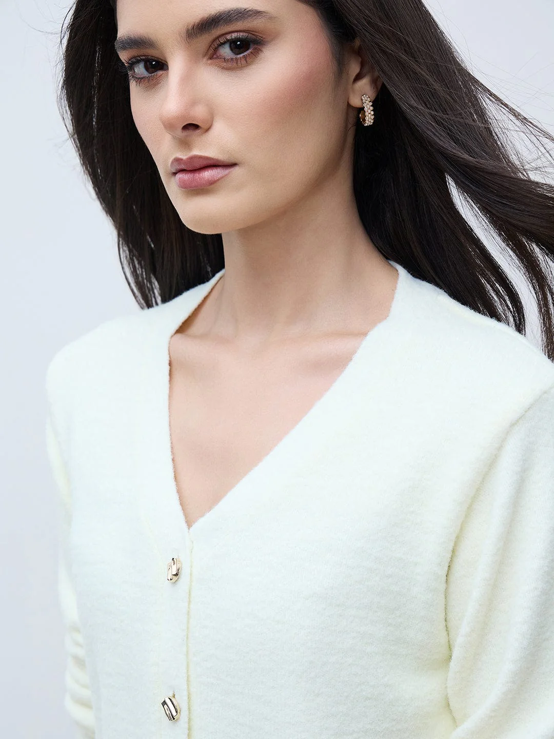 Elle Women Off White Textured V Neck Sweater - Image 3