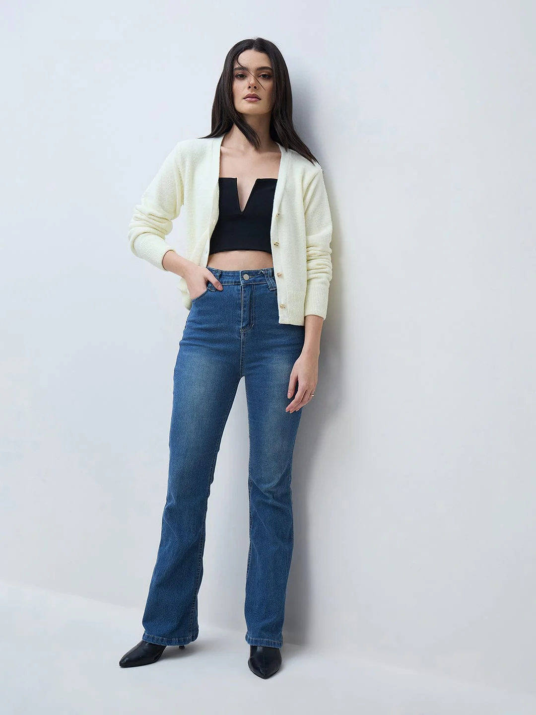 Elle Women Off White Textured V Neck Sweater - Image 5
