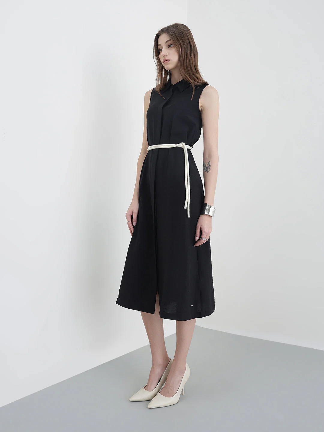 Elle Women Black Solid Relaxed Fit Pure Cotton Dress - Image 4