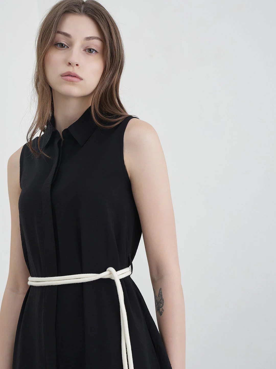 Elle Women Black Solid Relaxed Fit Pure Cotton Dress - Image 5