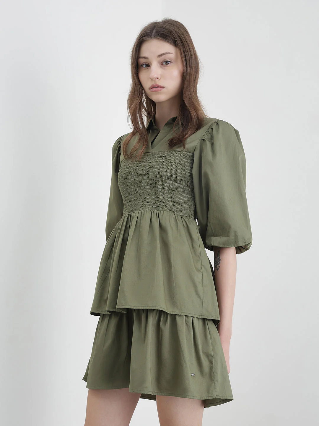 Elle Women Green Solid Fit & Flared Dress - Image 3