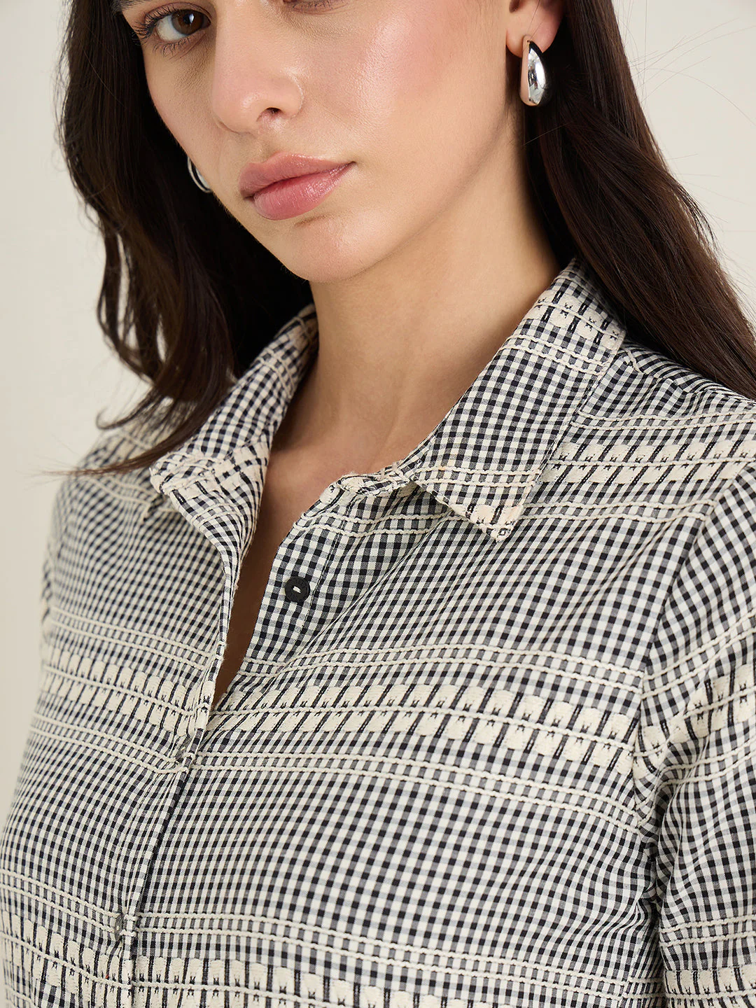 Elle Women Black Checked Relaxed Fit Dress - Image 7