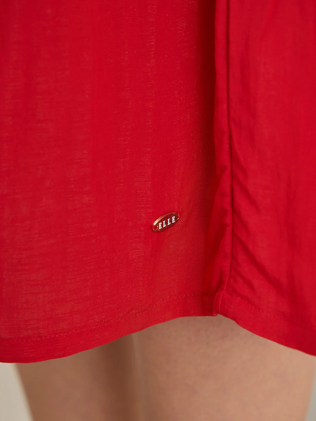 Elle Women Red Solid Fit & Flared Pure Cotton Dress - Image 5