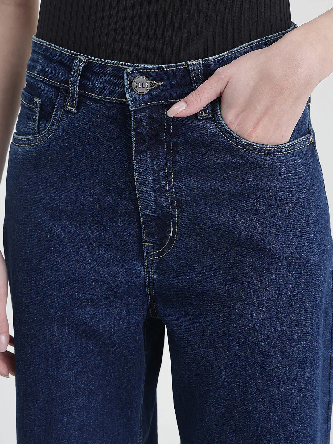 Elle Women Blue Solid Mom Fit Jeans - Image 4