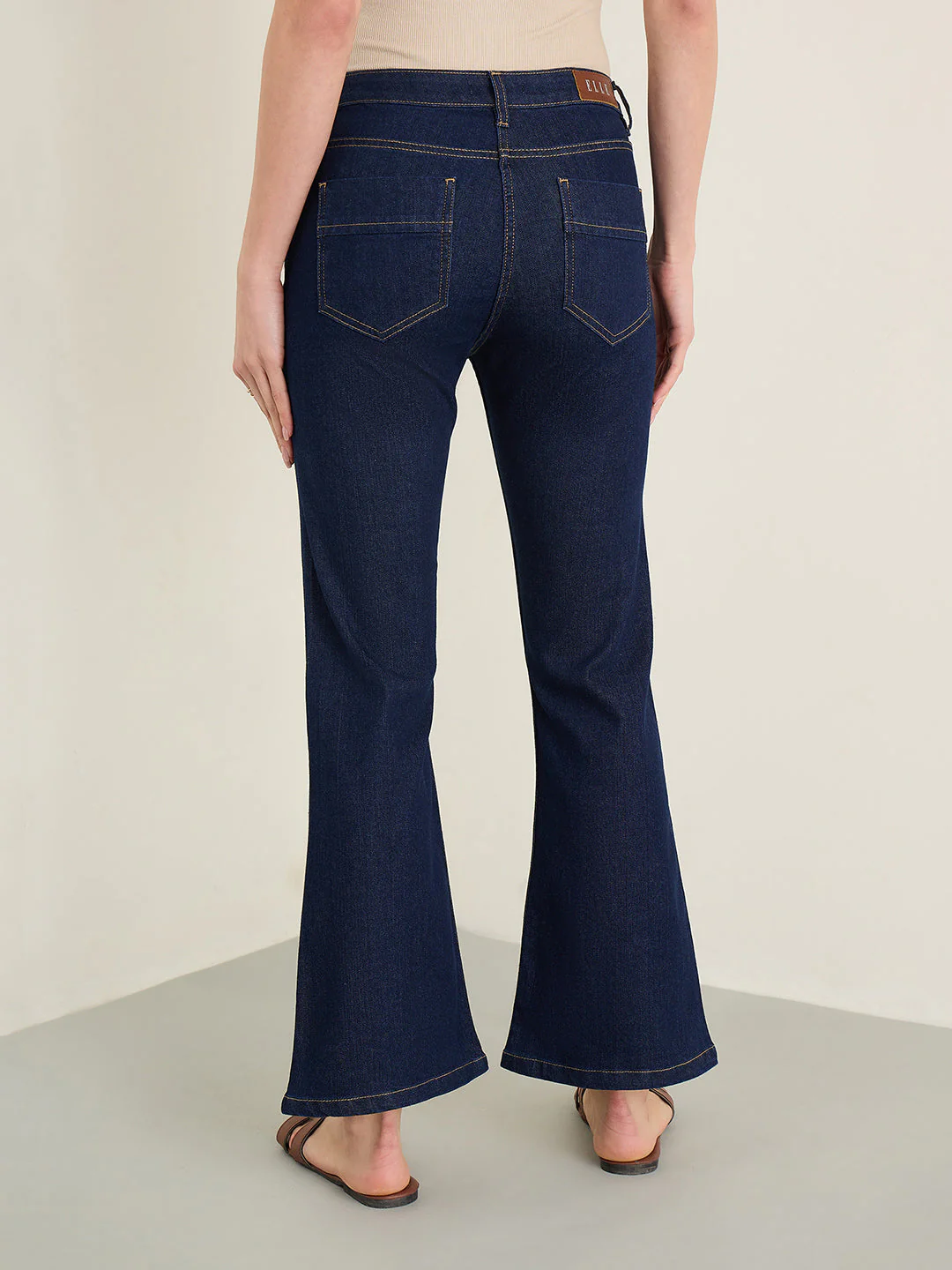 Elle Women Dark Blue Solid Bootcut Fit Jeans - Image 2