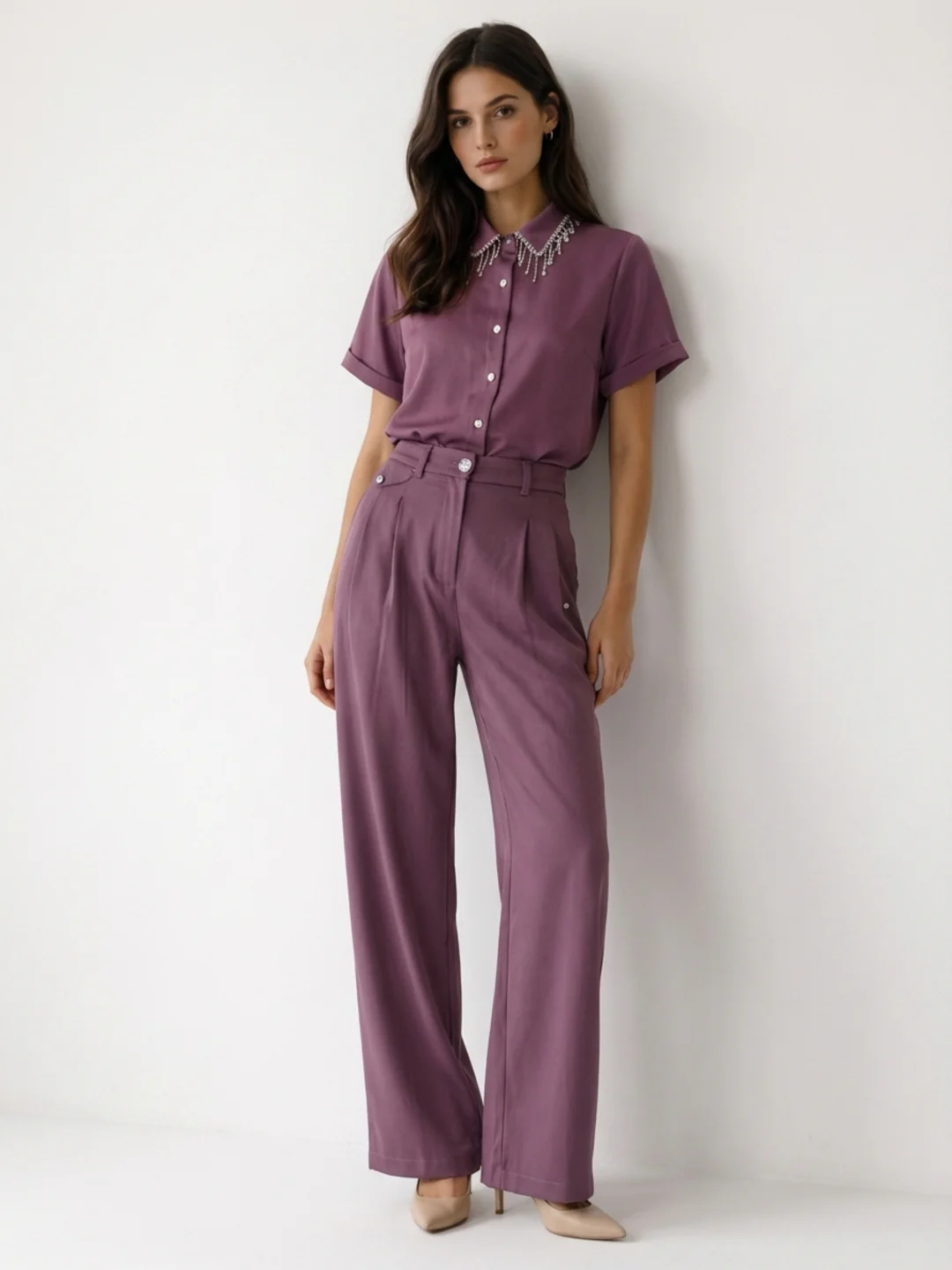 Elle Women Purple Solid Flared Fit Trouser - Image 5