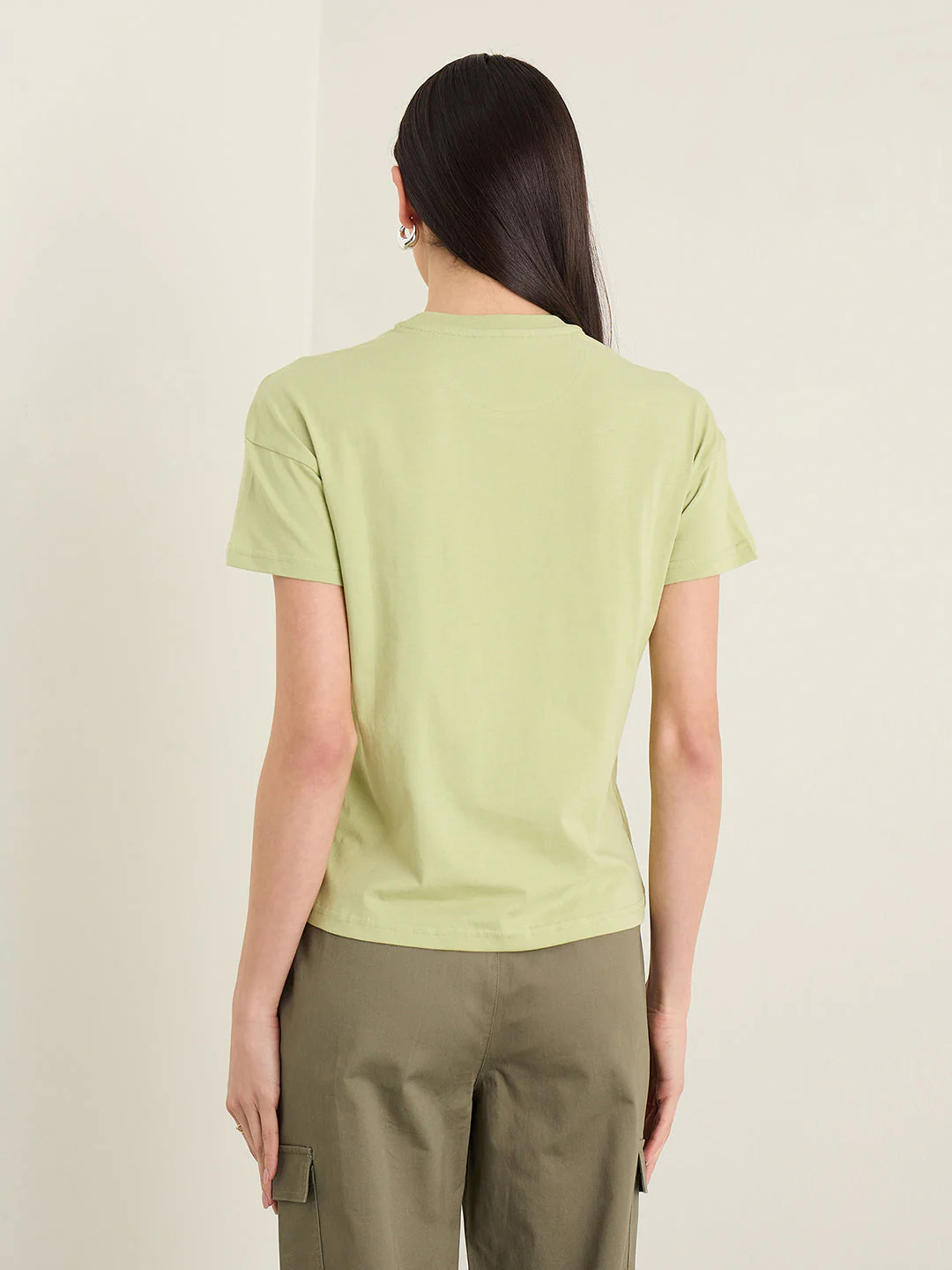 Elle Women Olive Green Printed Boxy Fit Pure Cotton T-Shirt - Image 3