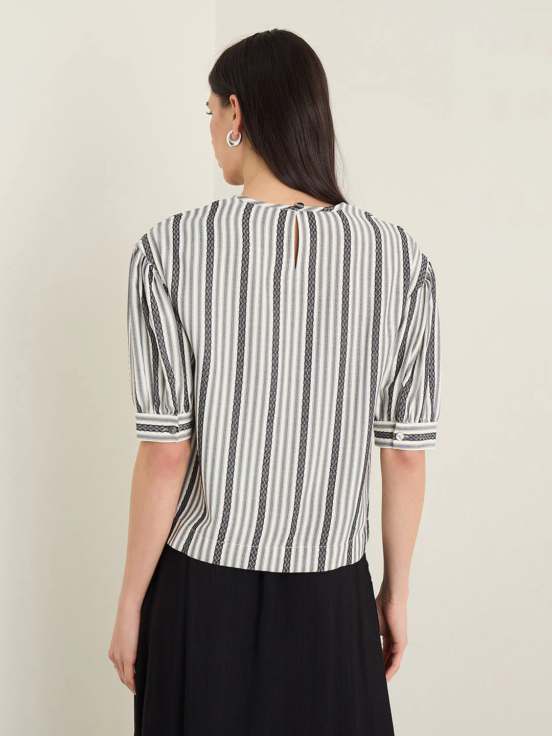 Elle Women White Striped Relaxed Fit Top - Image 3