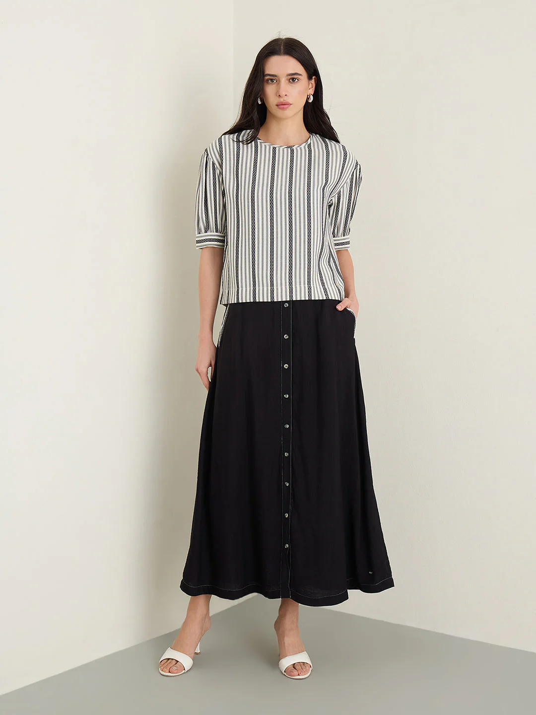 Elle Women White Striped Relaxed Fit Top - Image 5