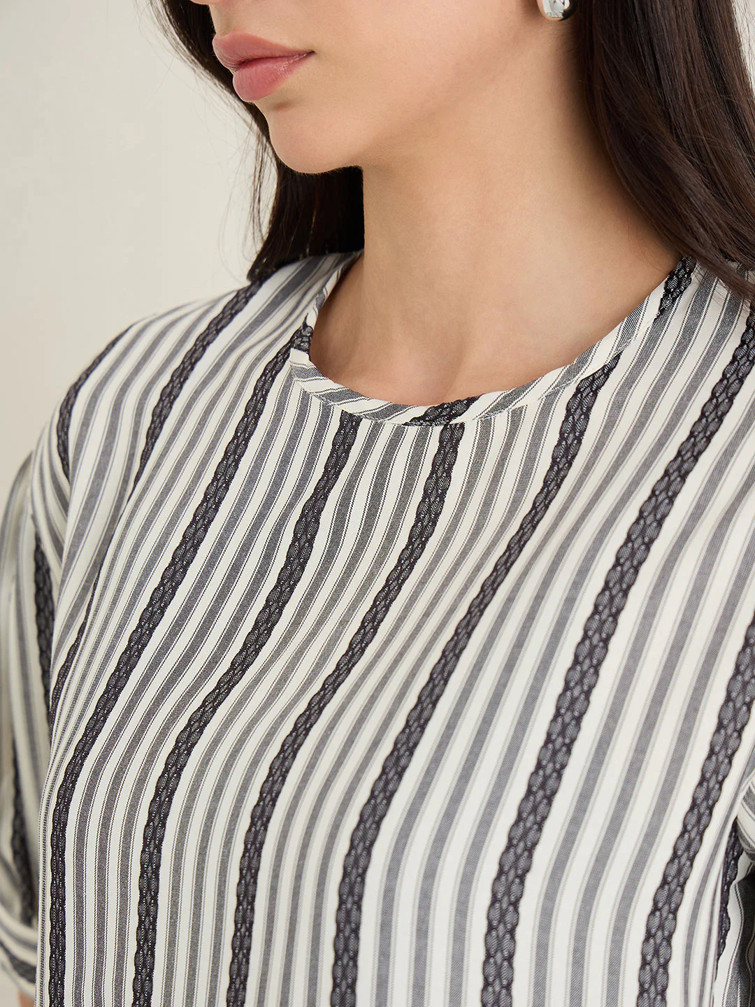 Elle Women White Striped Relaxed Fit Top - Image 7