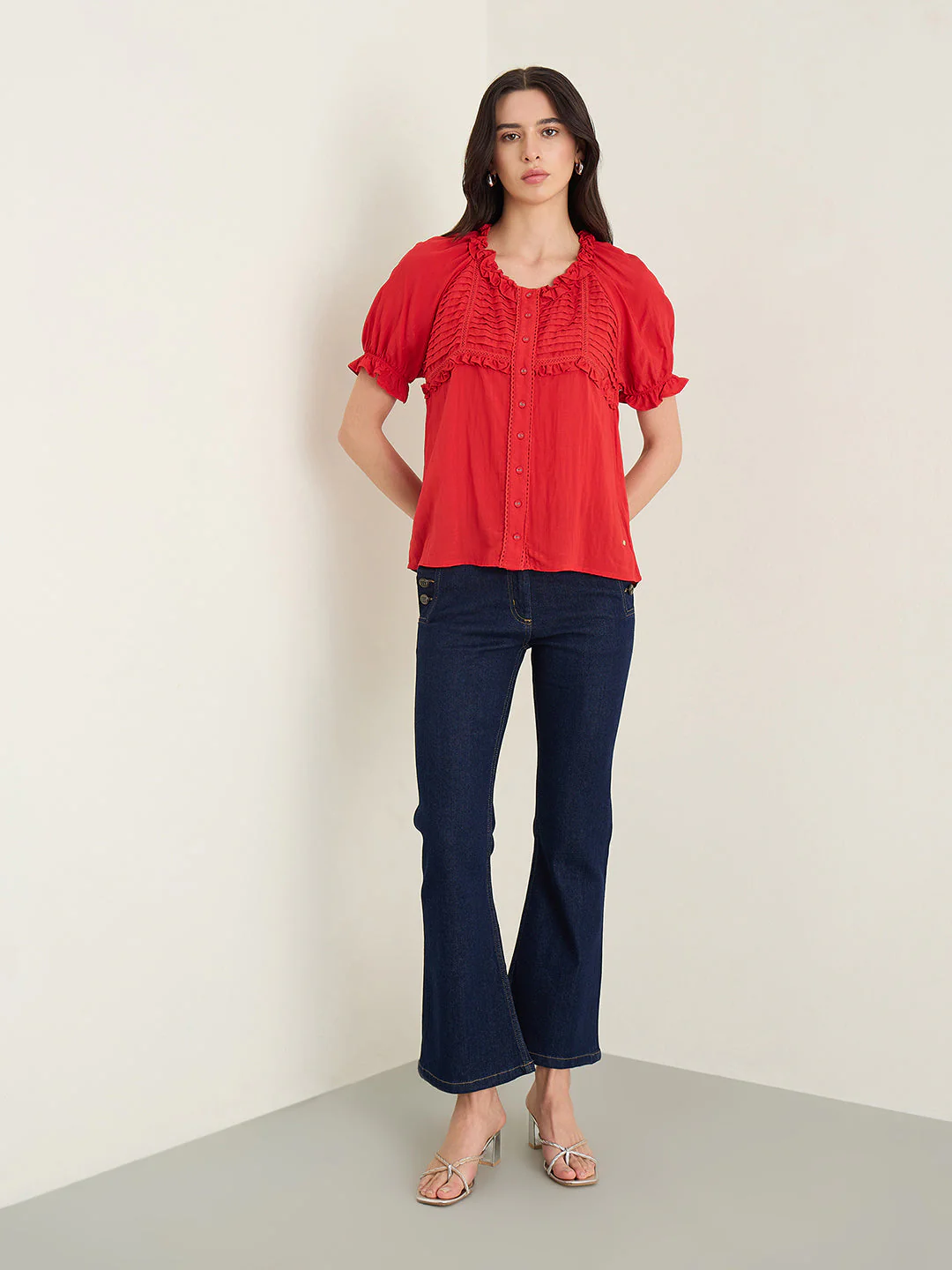 Elle Women Red Solid Relaxed Fit Top - Image 5