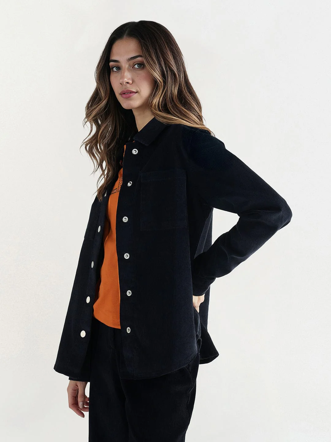 Elle Women Regular Fit Navy Blue Solid Shirt - Image 2