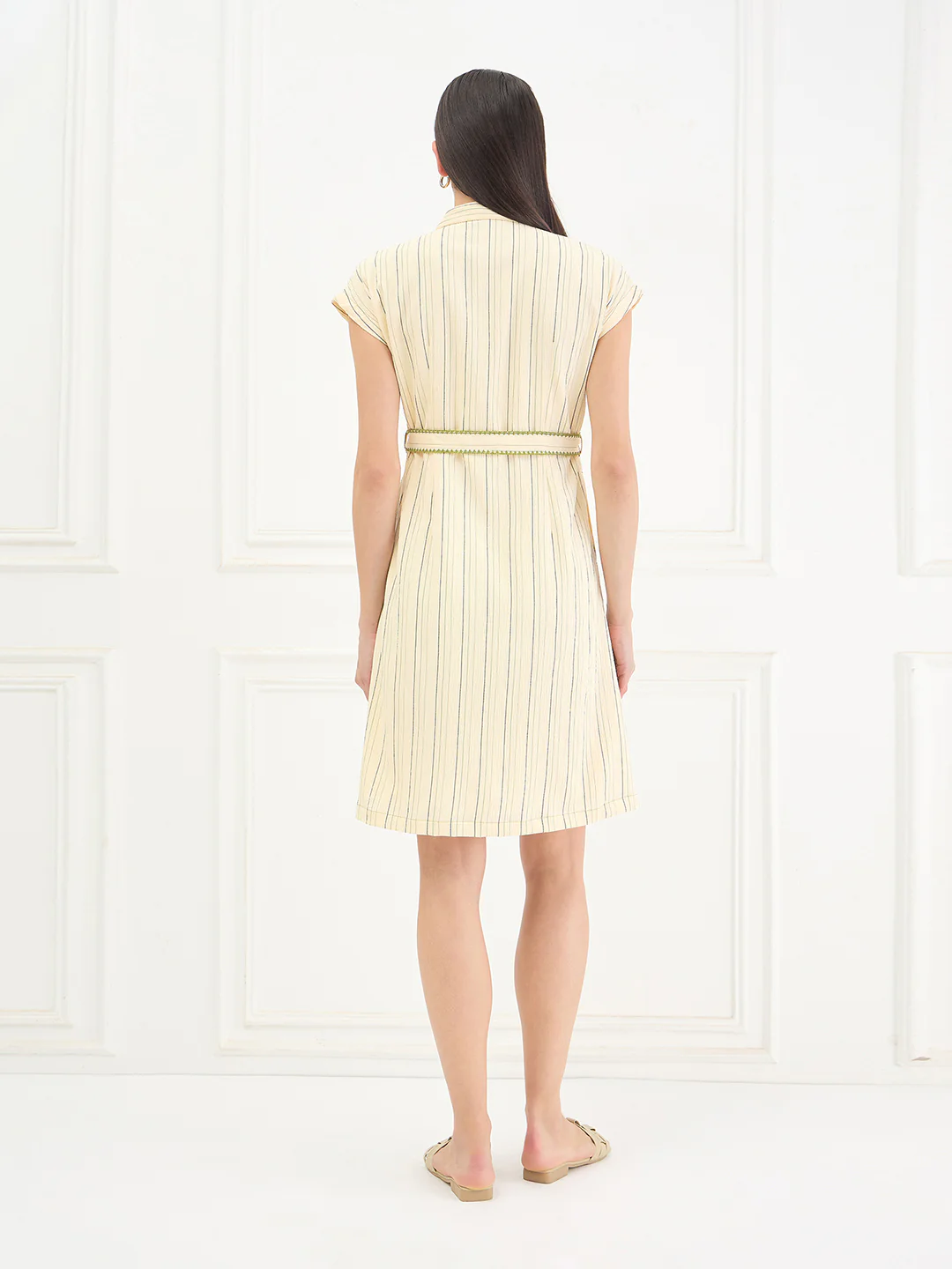 Elle Women Yellow Striped Relaxed Fit Dress - Image 4