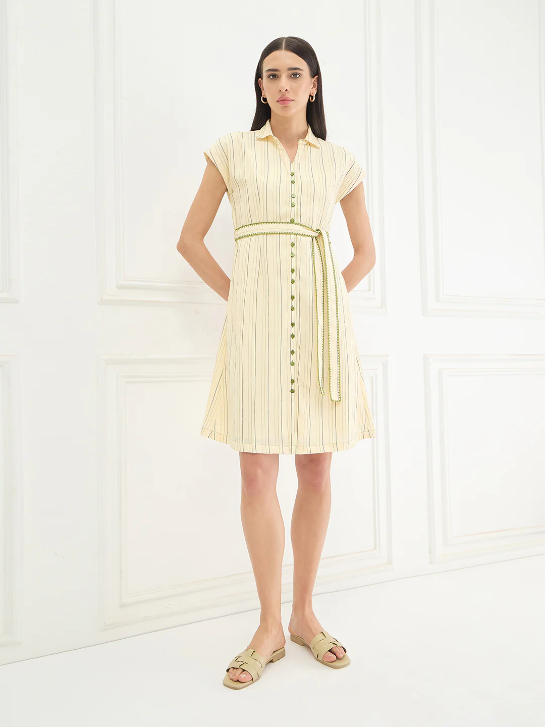 Elle Women Yellow Striped Relaxed Fit Dress - Image 5