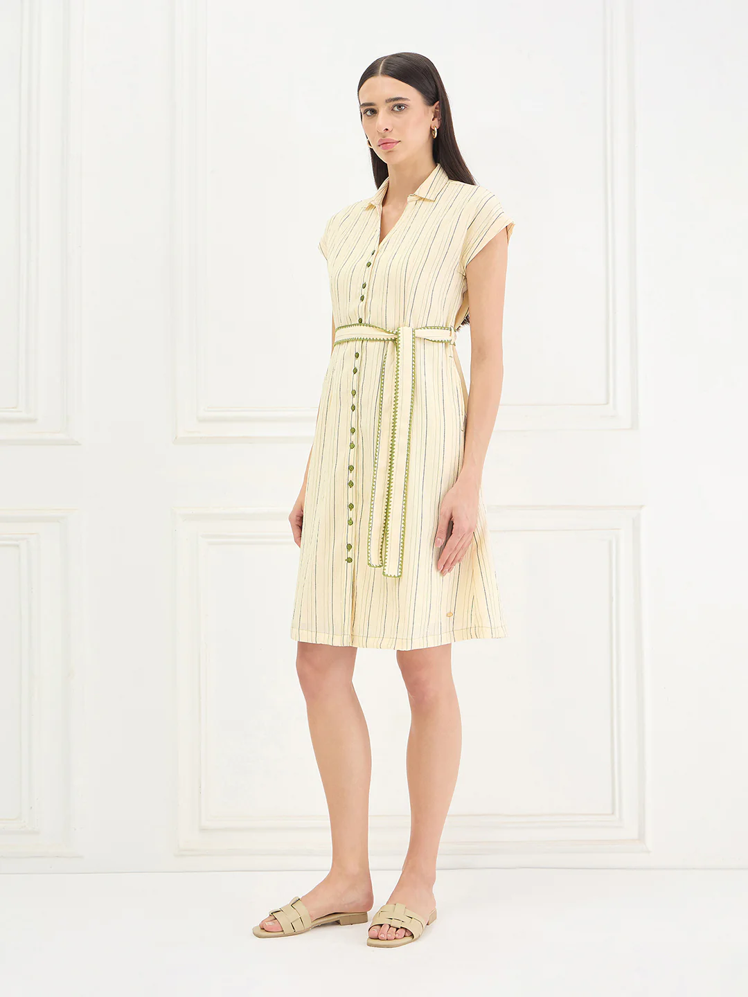 Elle Women Yellow Striped Relaxed Fit Dress - Image 7
