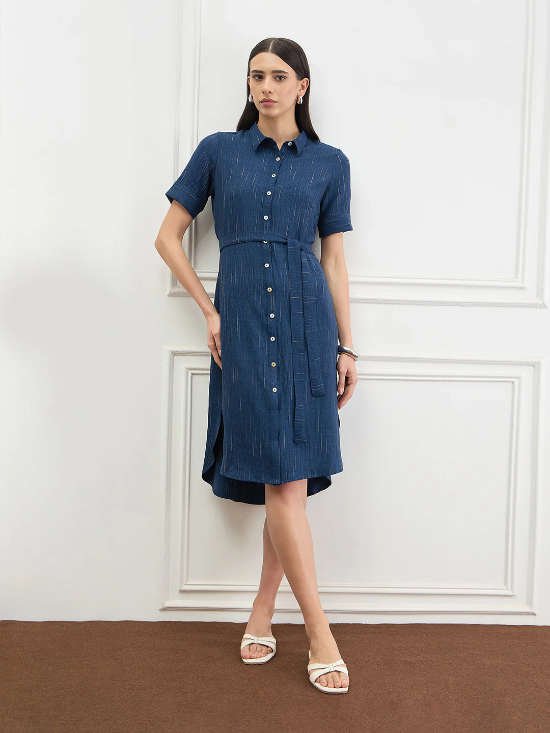 Elle Women Blue Solid Fit & Flared Dress