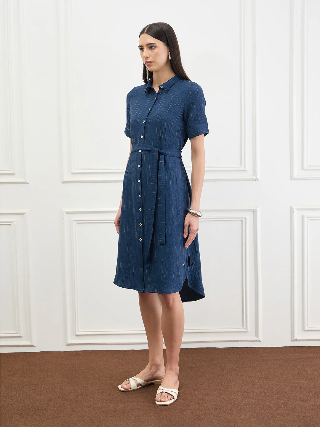 Elle Women Blue Solid Fit & Flared Dress - Image 5
