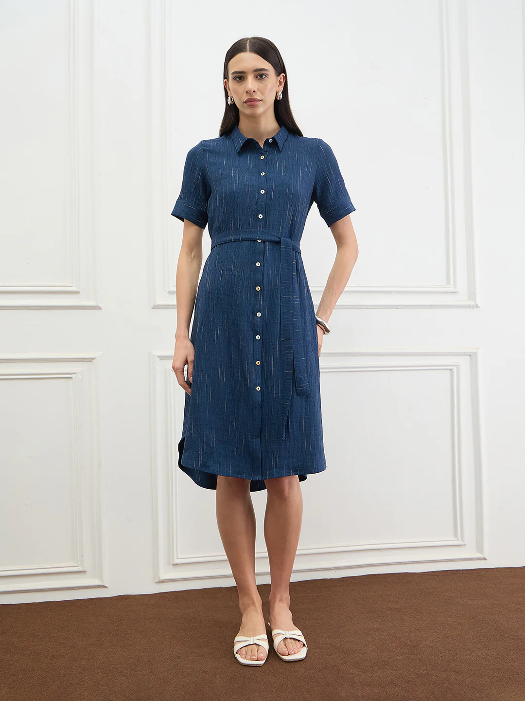 Elle Women Blue Solid Fit & Flared Dress - Image 6