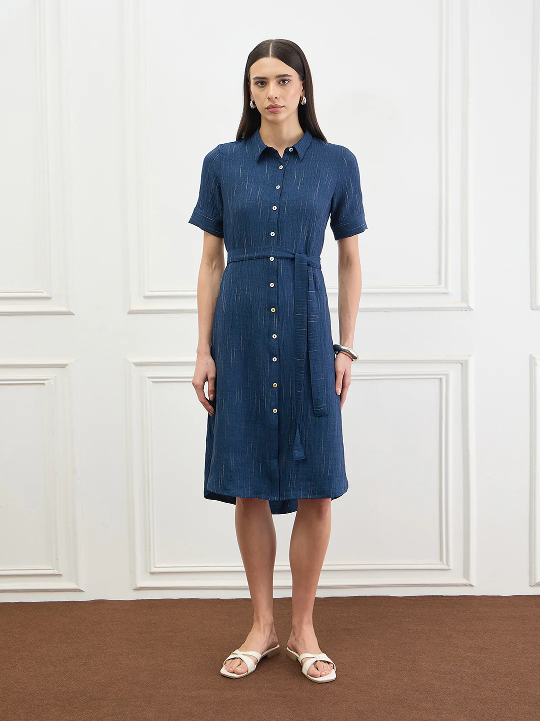 Elle Women Blue Solid Fit & Flared Dress - Image 7