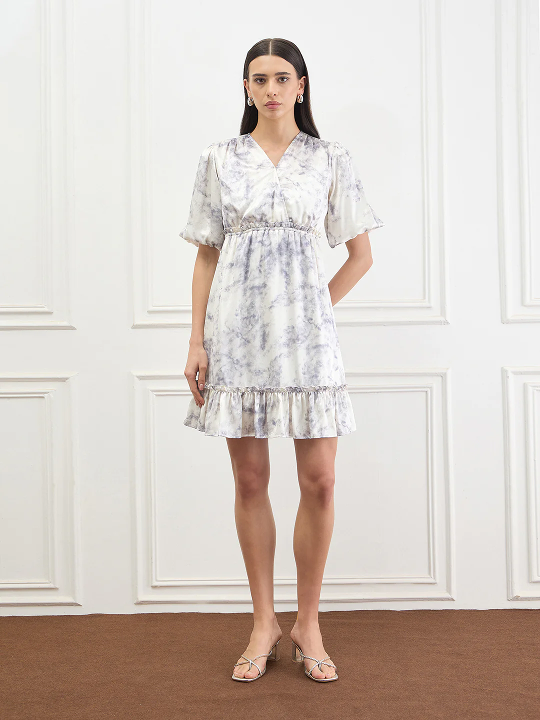 Elle Women Cream Printed Fit & Flared Dress - Image 4