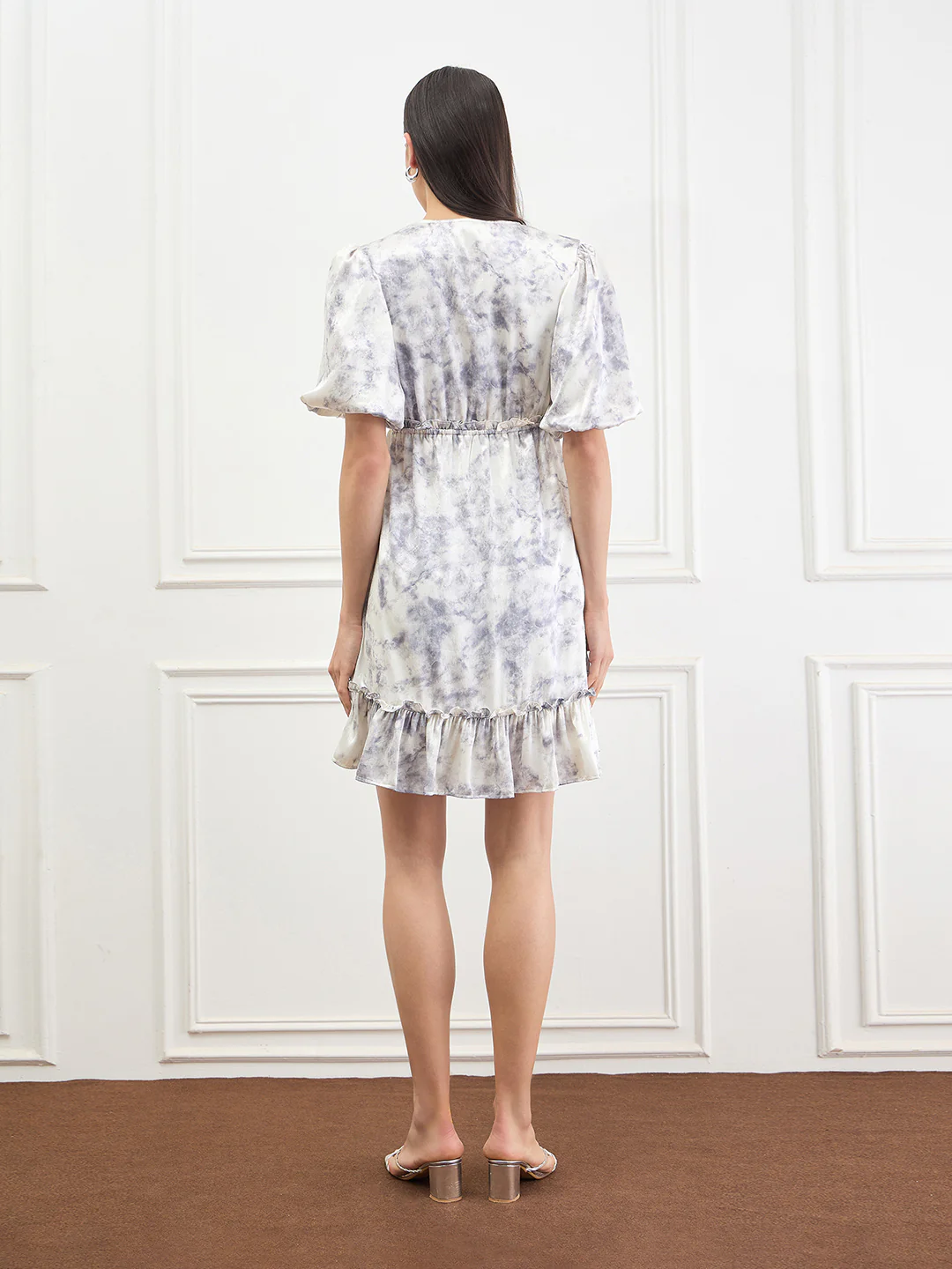 Elle Women Cream Printed Fit & Flared Dress - Image 6