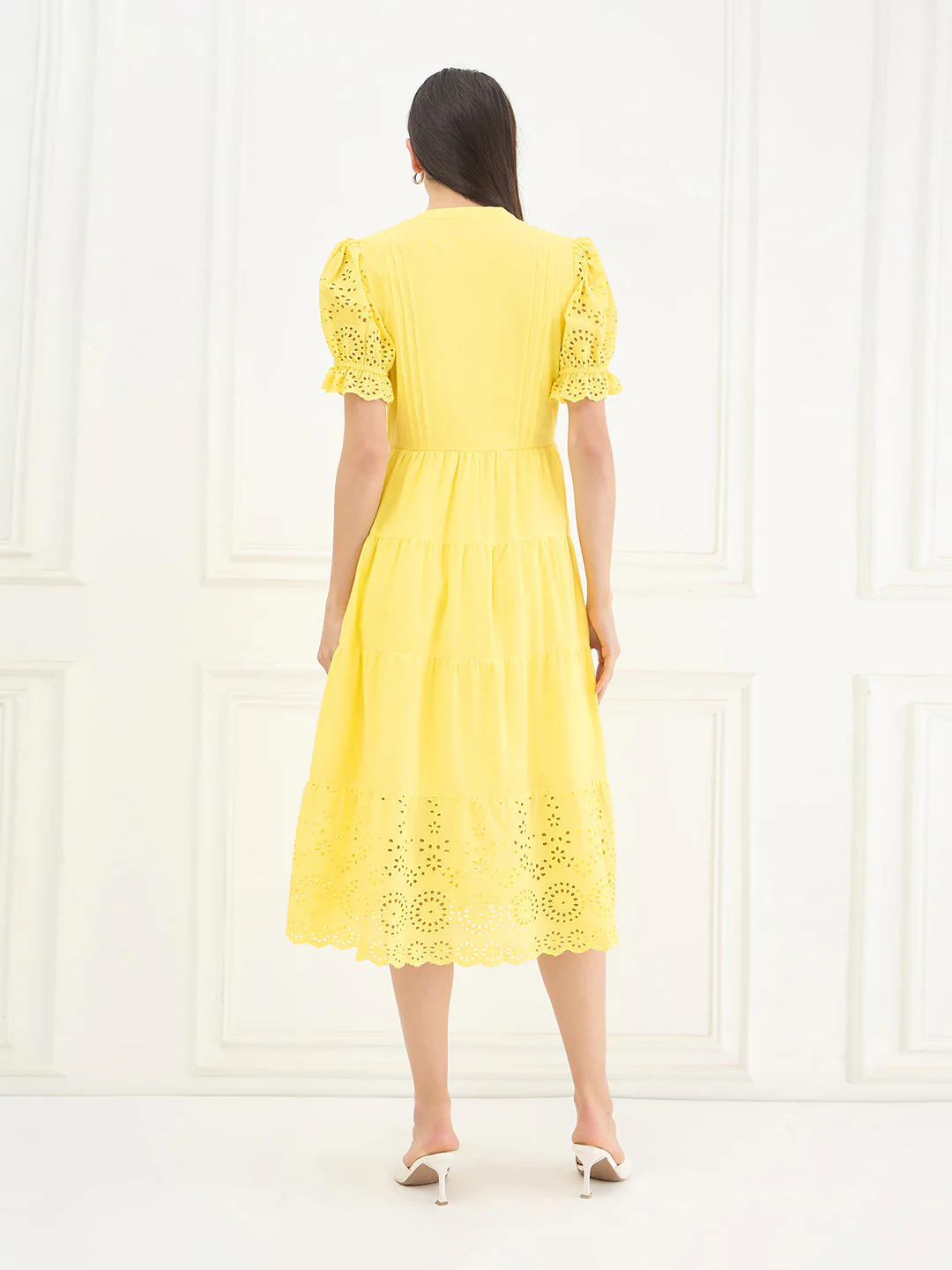 Elle Women Yellow Solid Relaxed Fit Pure Cotton Dress - Image 4