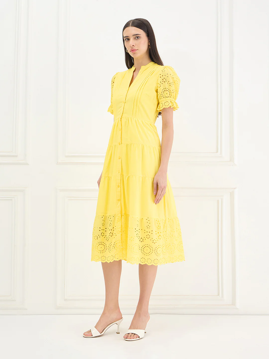 Elle Women Yellow Solid Relaxed Fit Pure Cotton Dress - Image 5