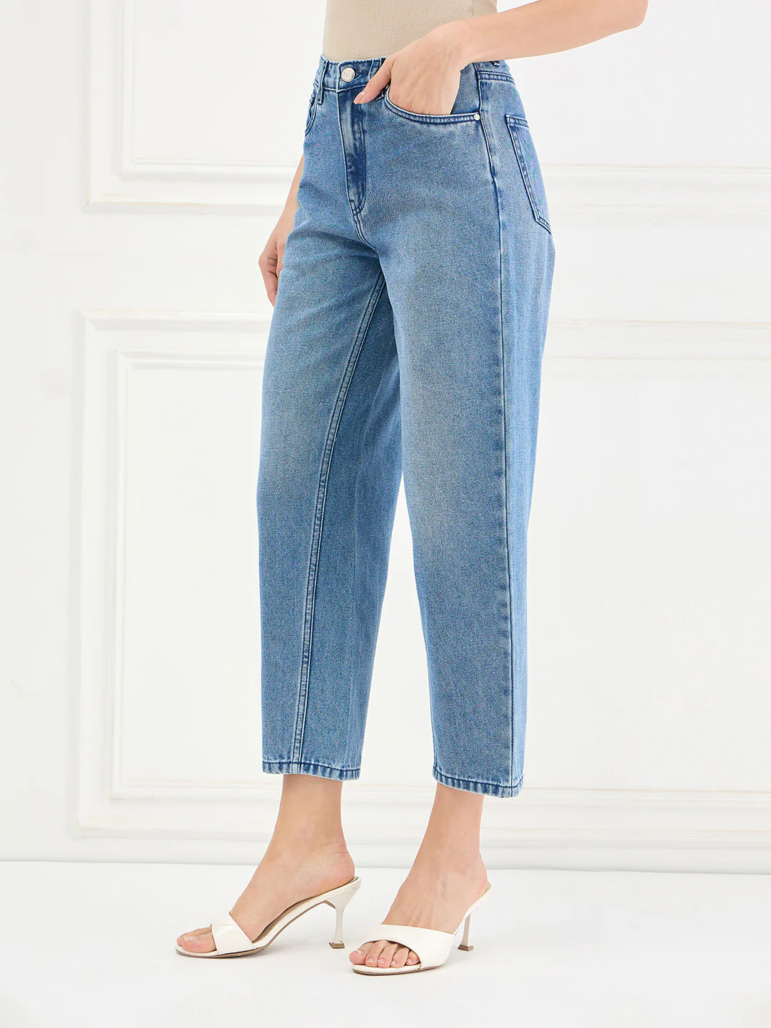 Elle Women Blue Solid Mom Fit Jeans - Image 6