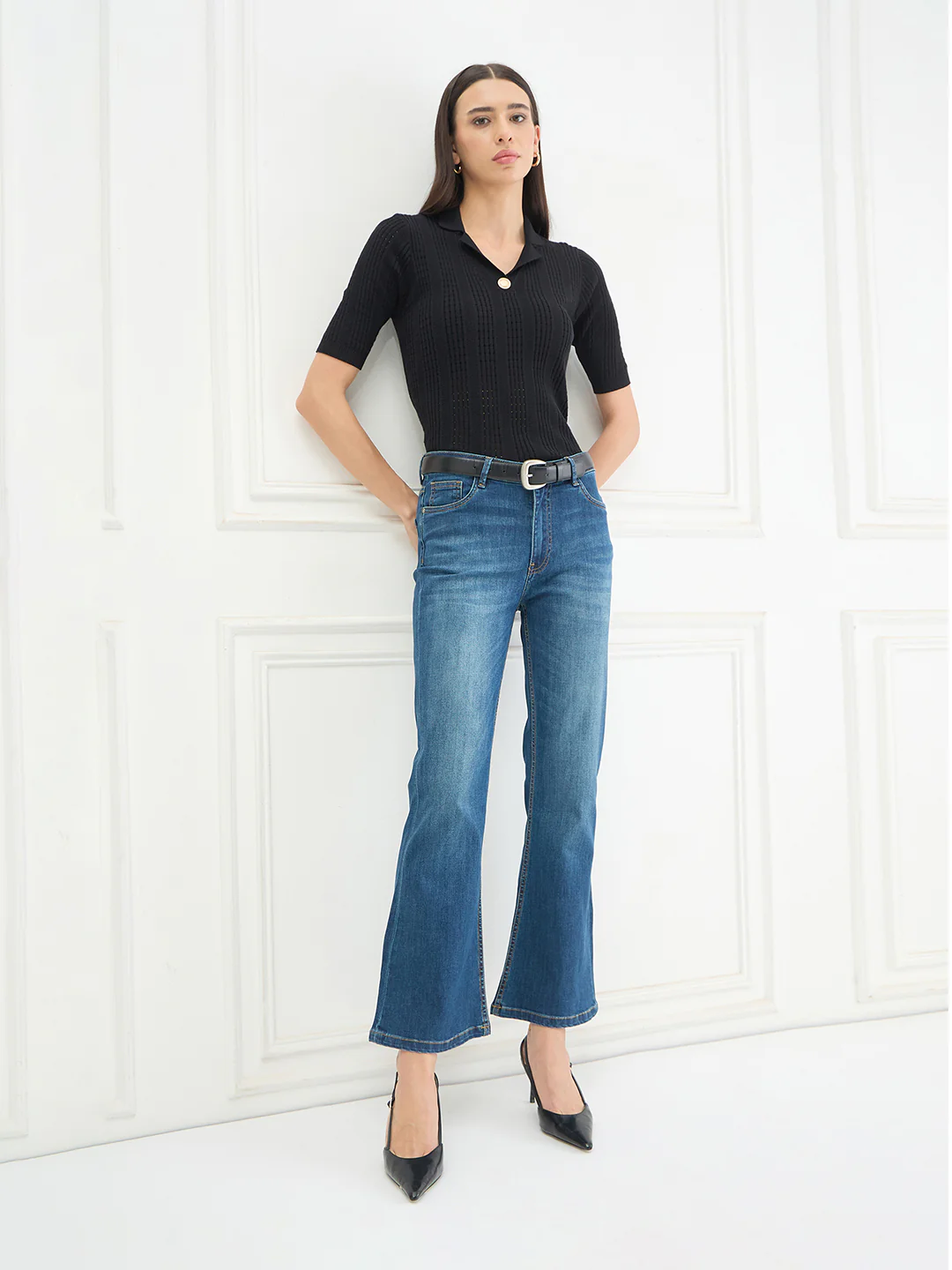 Elle Women Black Solid Relaxed Fit Pure Cotton Top - Image 5