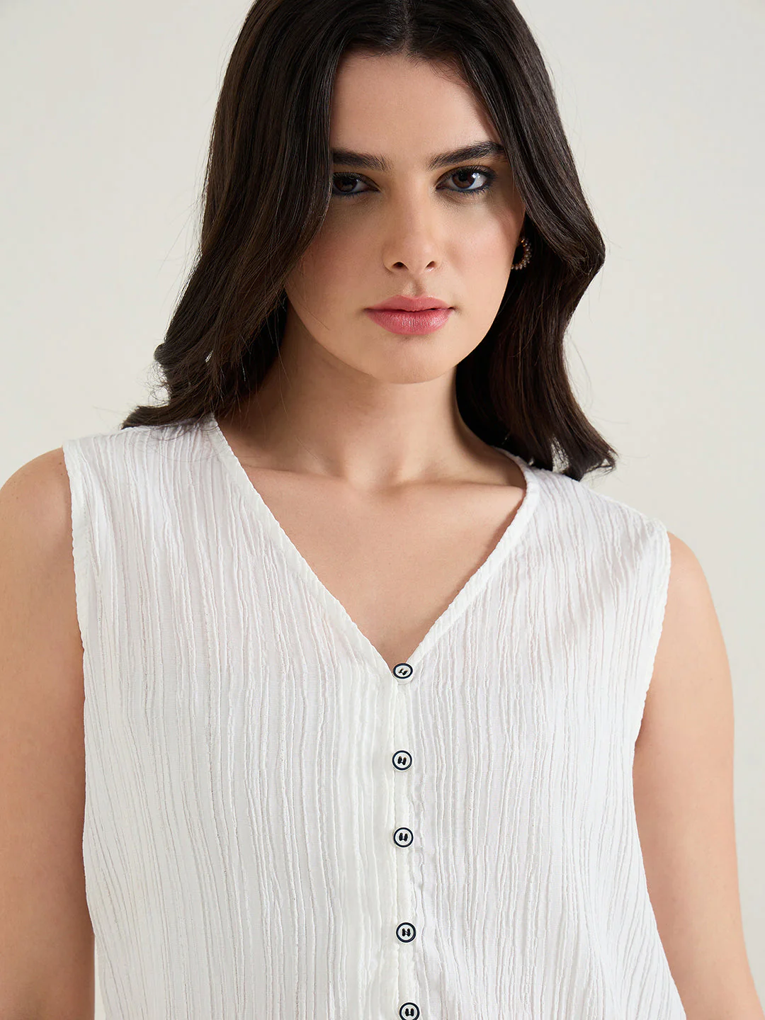 Elle Women White Textured Relaxed Fit Top - Image 4
