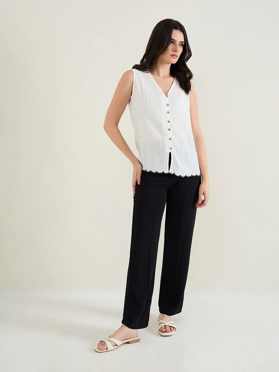 Elle Women White Textured Relaxed Fit Top - Image 6