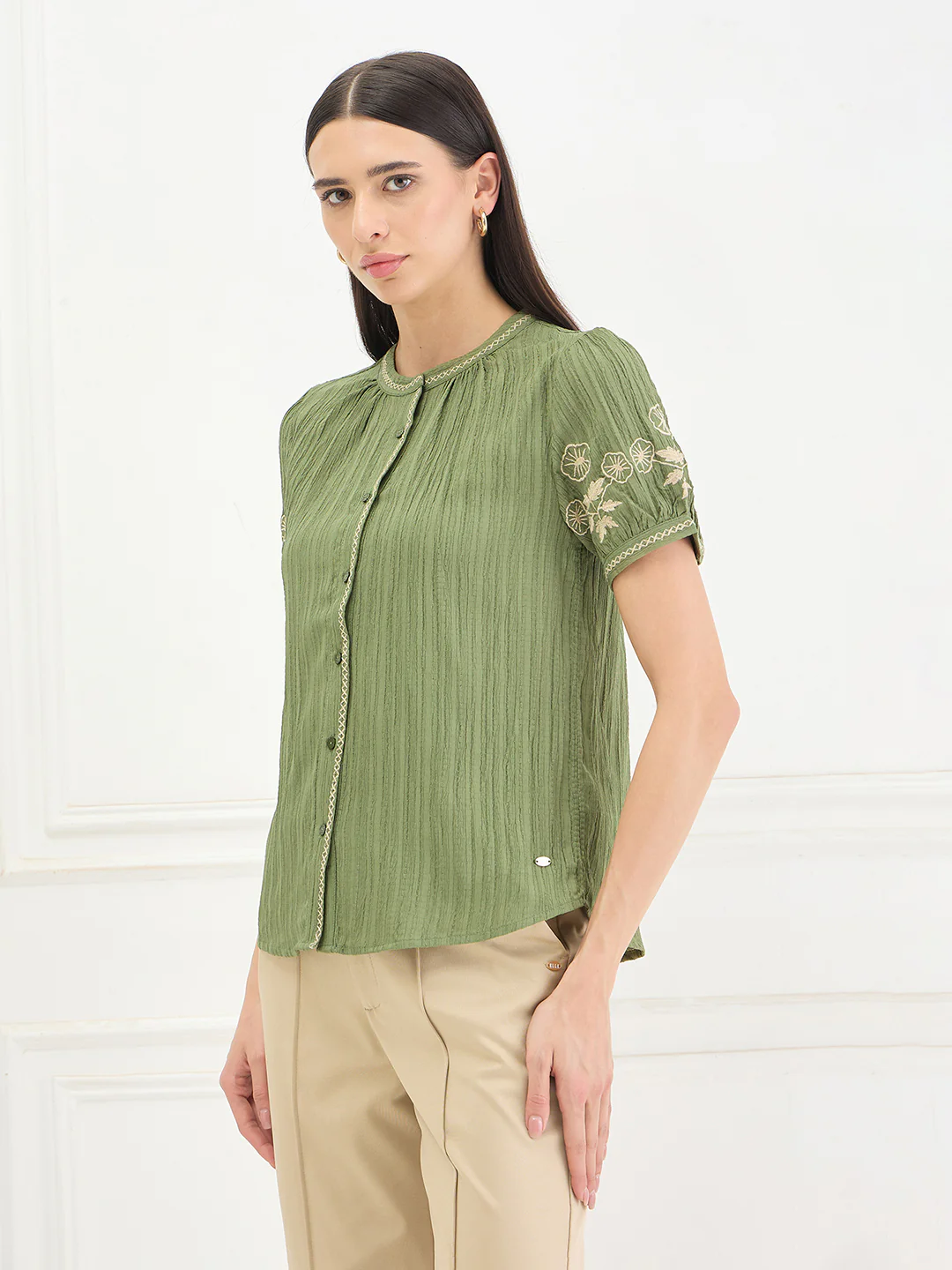 Elle Women GREEN Solid Relaxed Fit Top - Image 2