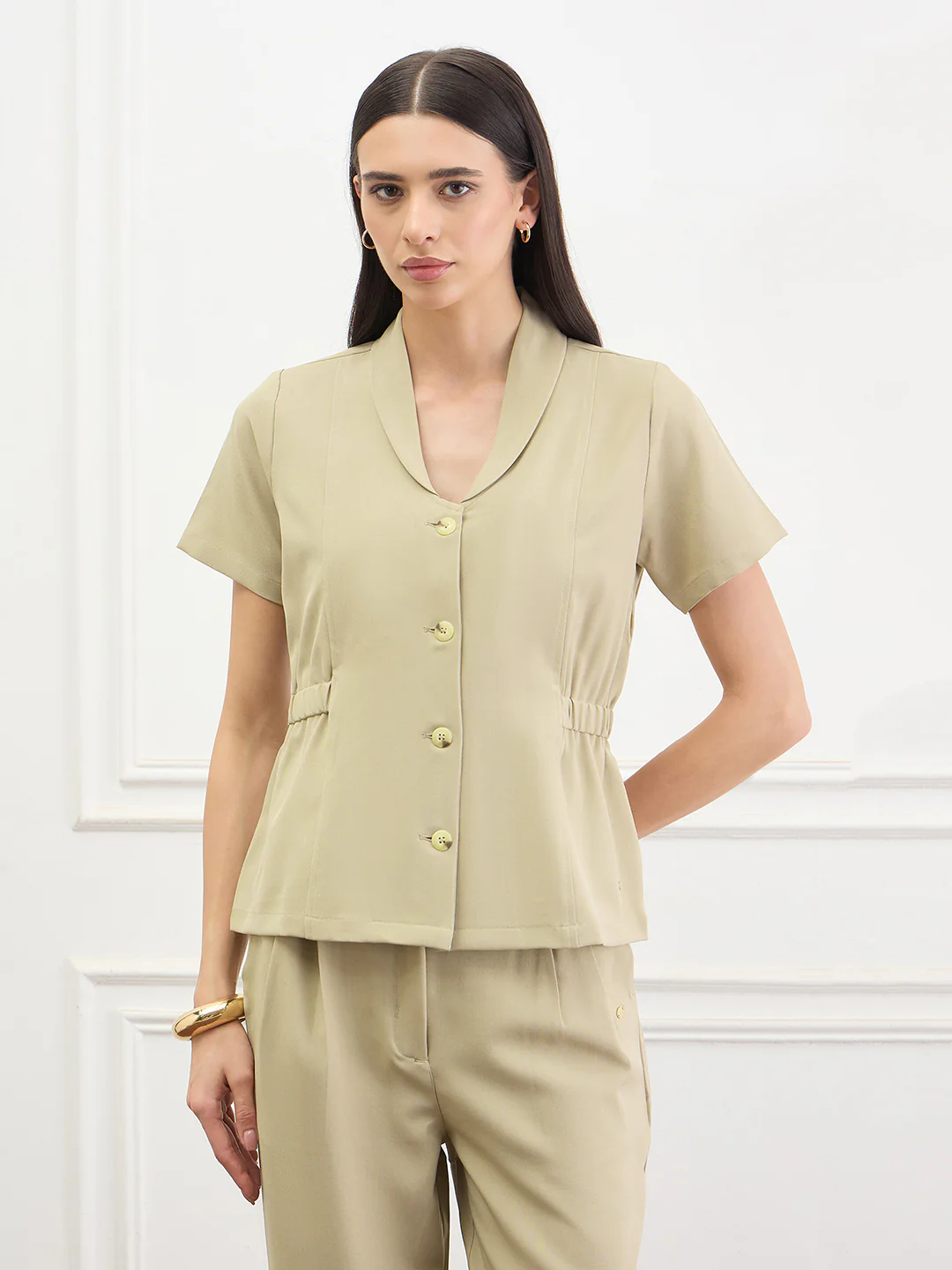 Elle Women Beige Solid Regular Fit Top - Image 2