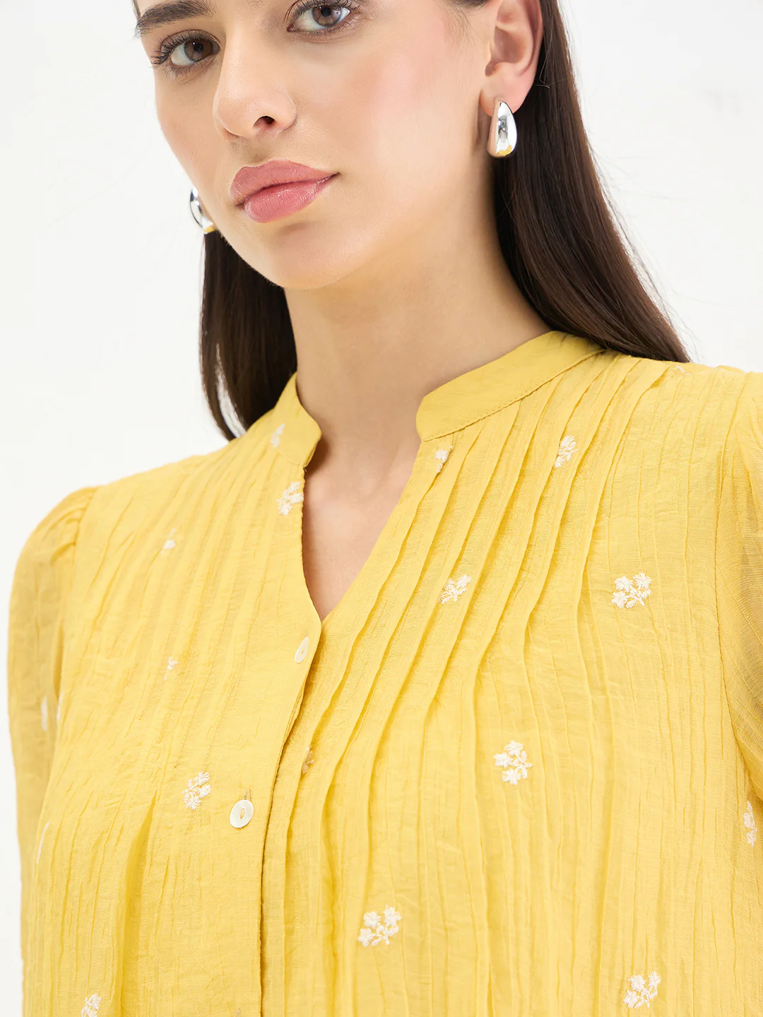 Elle Women Yellow Embroidered Relaxed Fit Top - Image 3