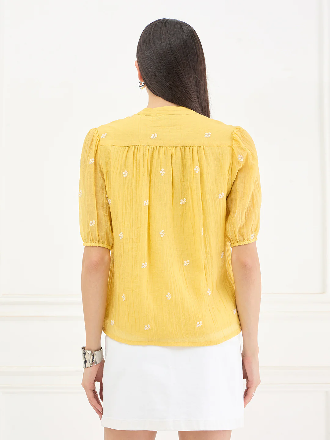 Elle Women Yellow Embroidered Relaxed Fit Top - Image 4
