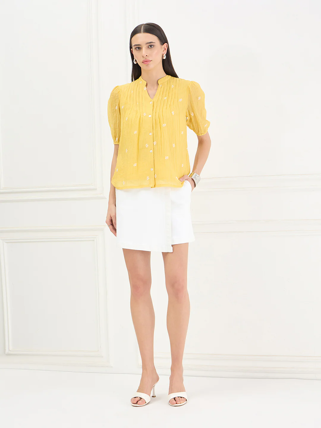 Elle Women Yellow Embroidered Relaxed Fit Top - Image 5