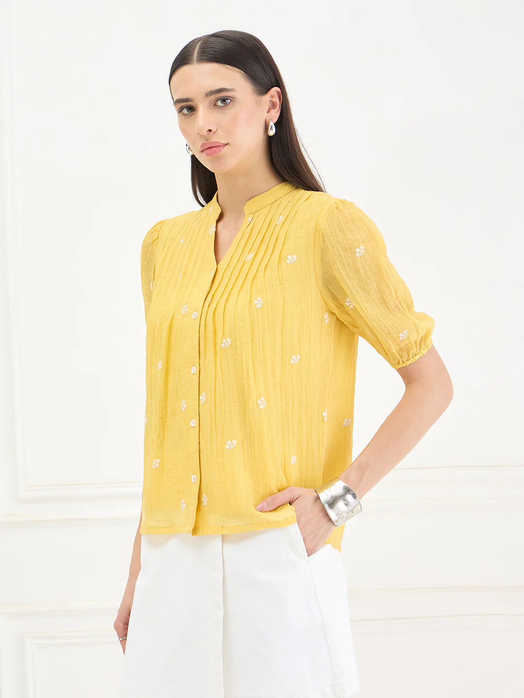 Elle Women Yellow Embroidered Relaxed Fit Top - Image 7