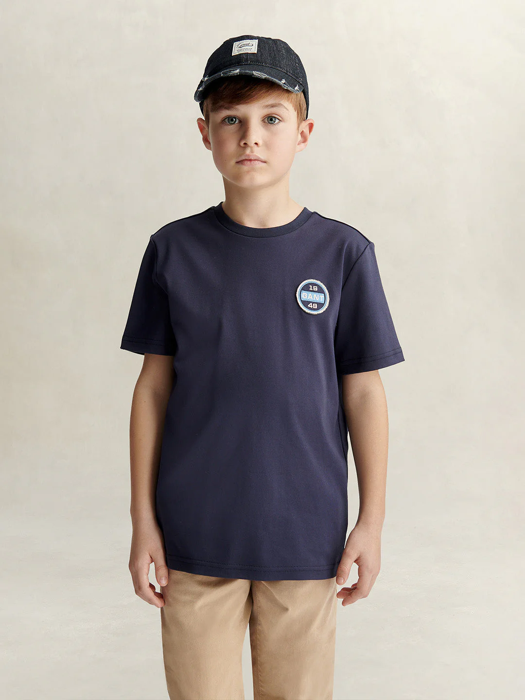 Gant Boys Navy Blue Printed Relaxed Fit Pure Cotton T-Shirt