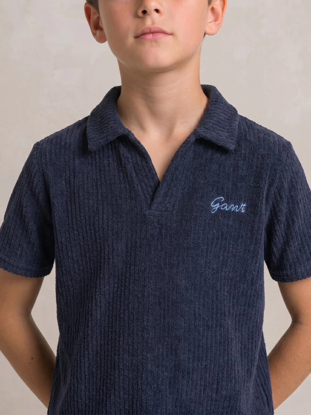 Gant Blue Cotton Textured Boys Regular Fit Polo Tshirt - Image 4