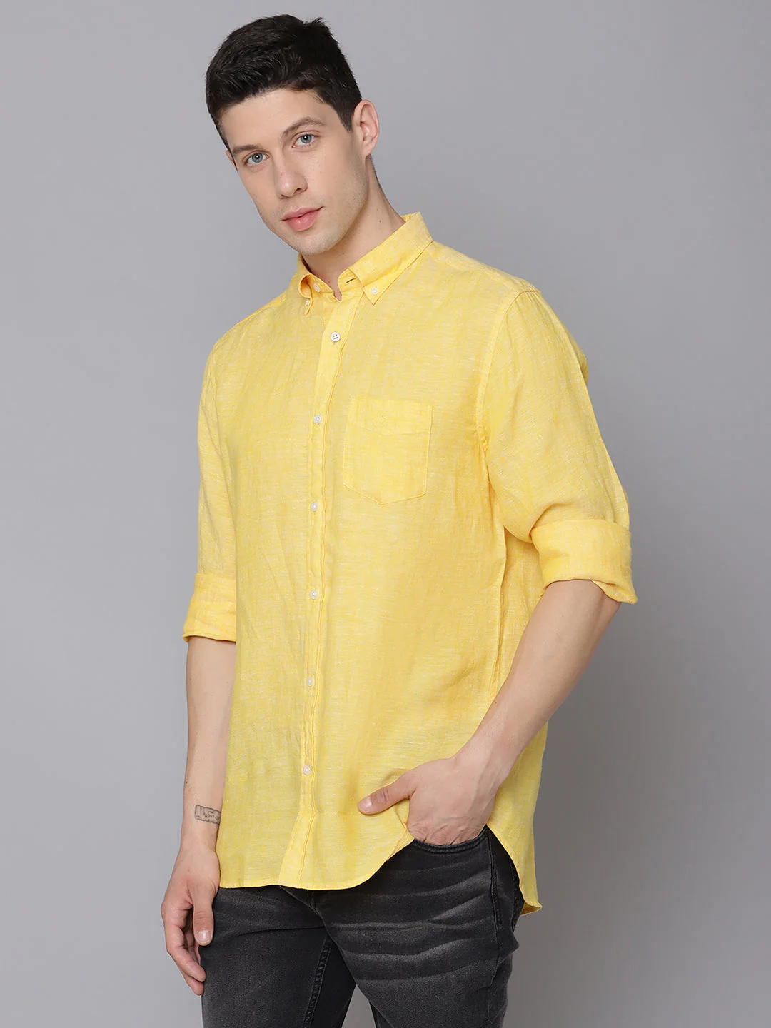 Gant Men Yellow Regular Fit Solid Linen Shirt - Image 2