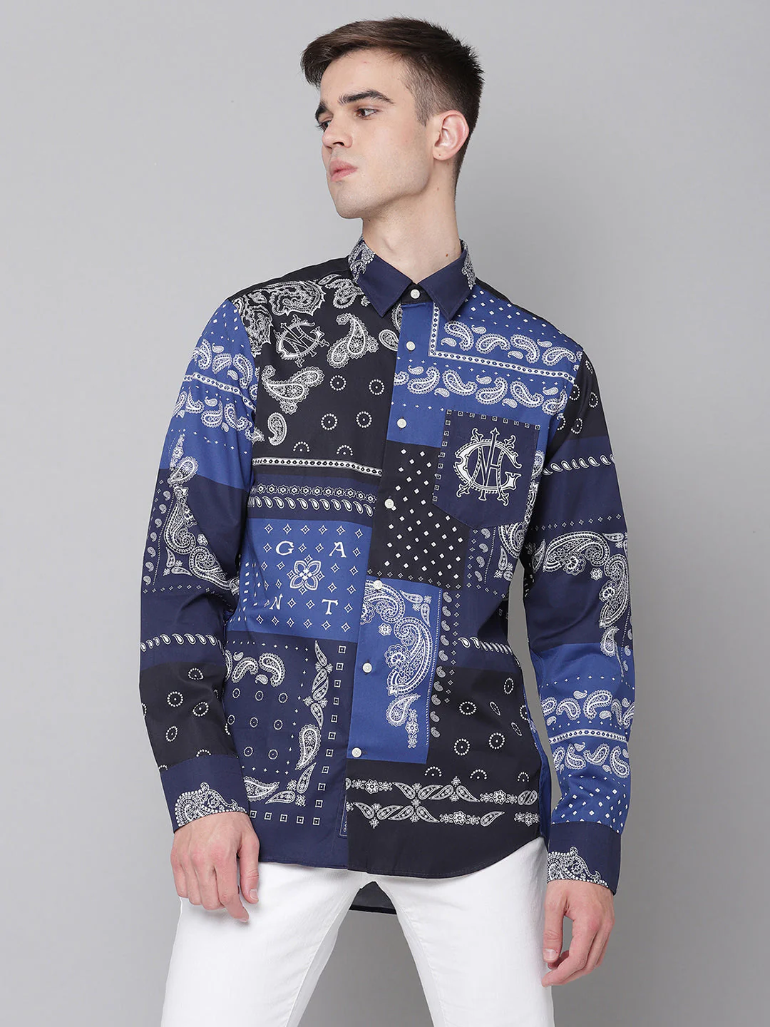 Gant Blue Printed Regular Fit Shirt