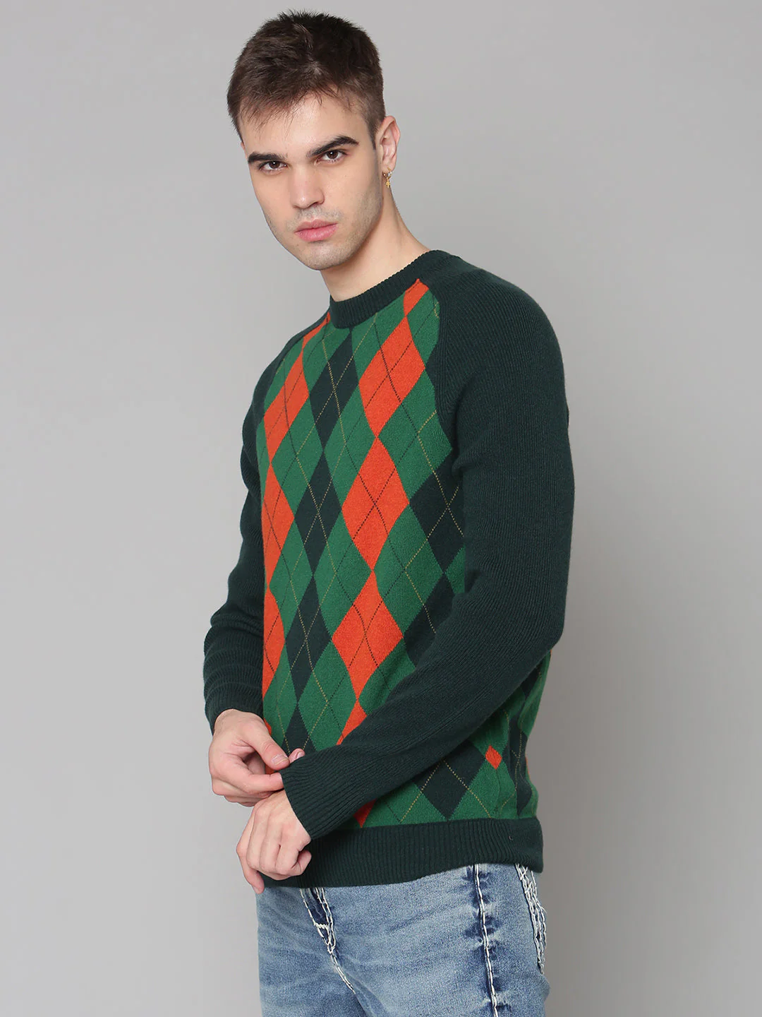 Gant Men Green Solid Round Neck Sweater - Image 3