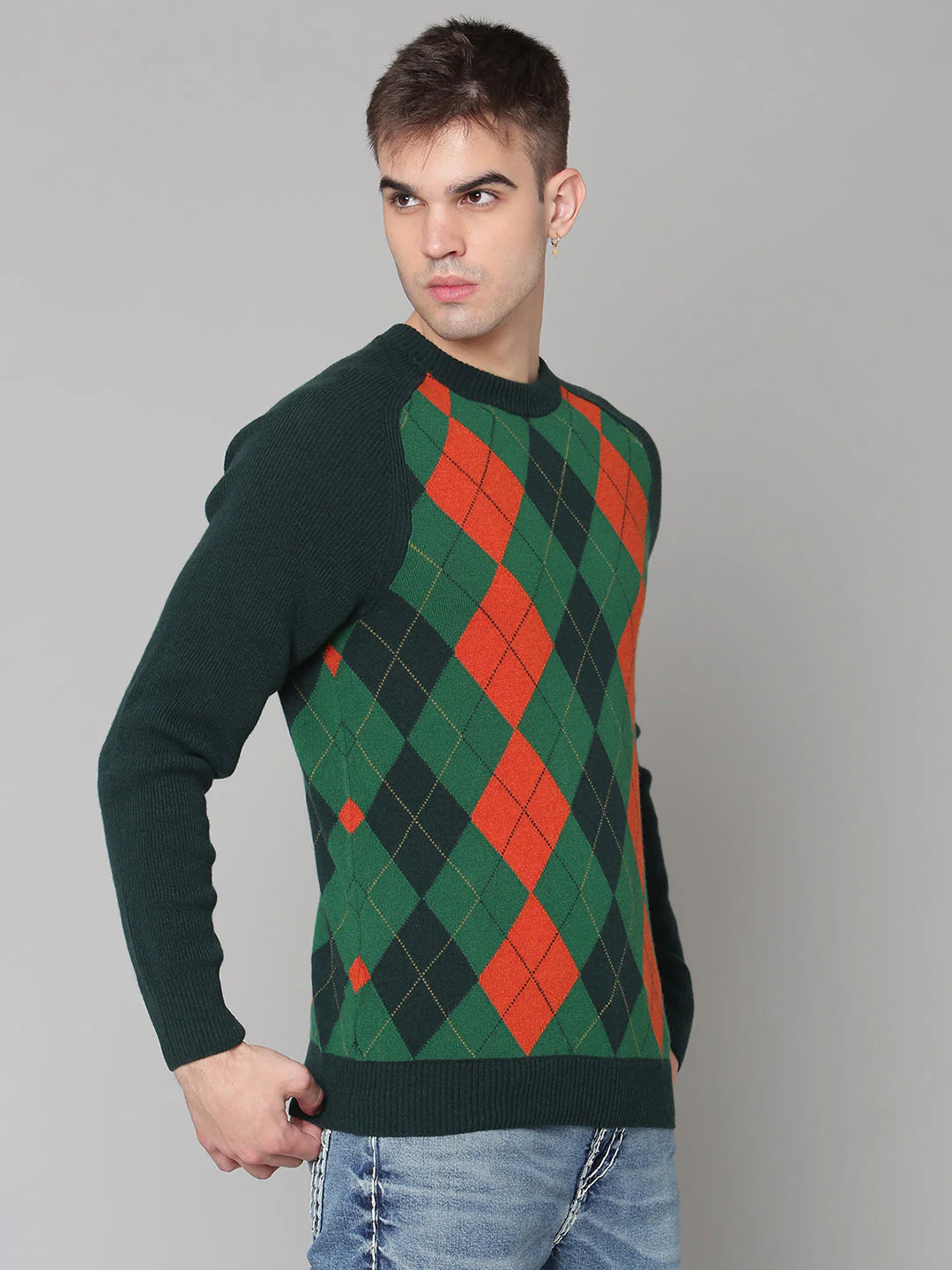 Gant Men Green Solid Round Neck Sweater - Image 4