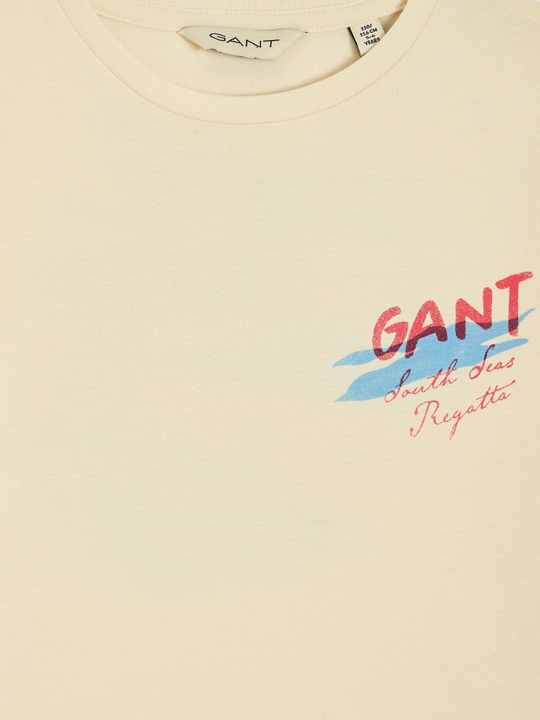 Gant Boys Cream Round Neck Short Sleeve Graphic T-Shirt - Image 3