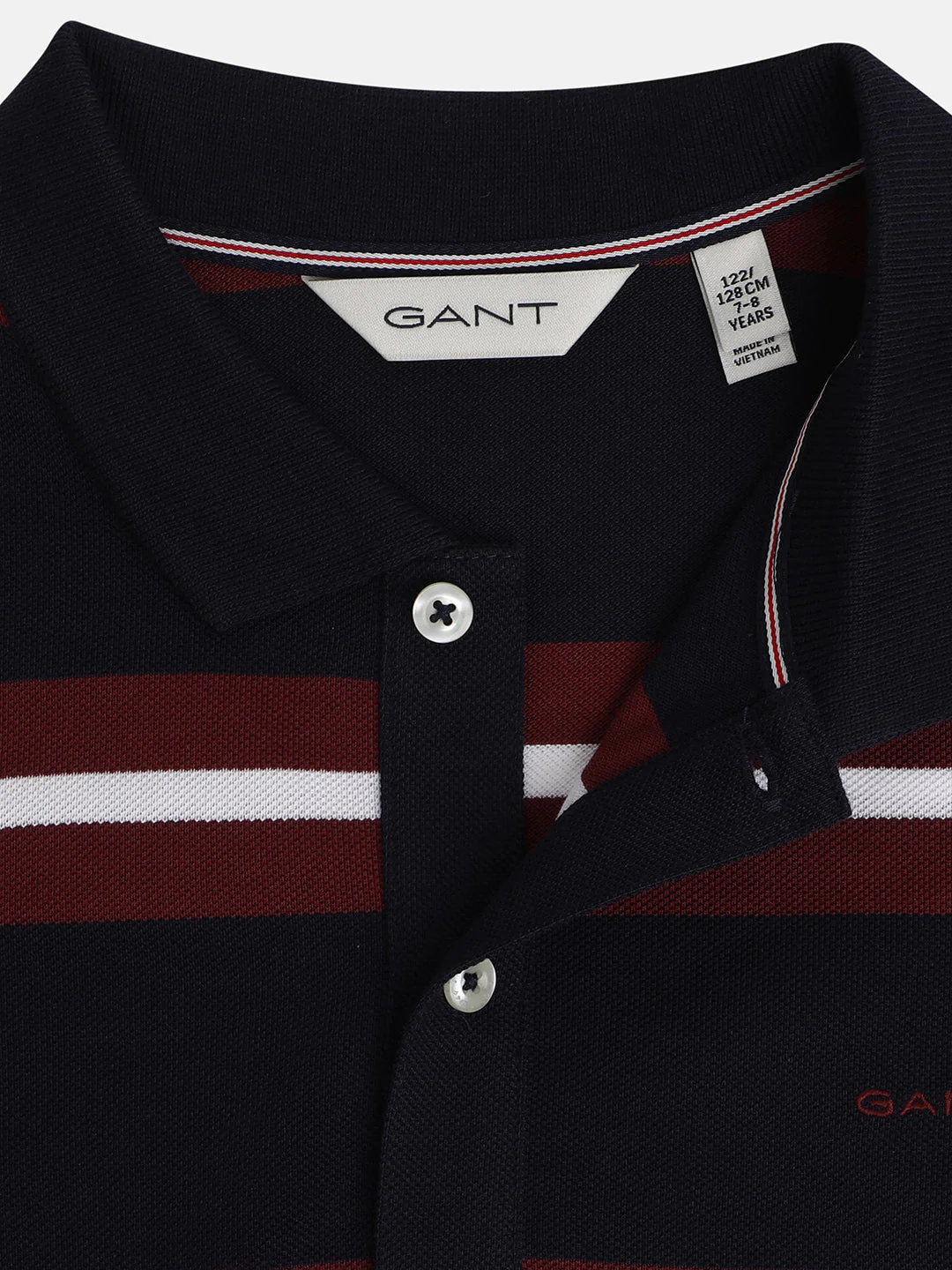 Gant Kids Navy Striped Regular Fit Polo Tshirt - Image 3