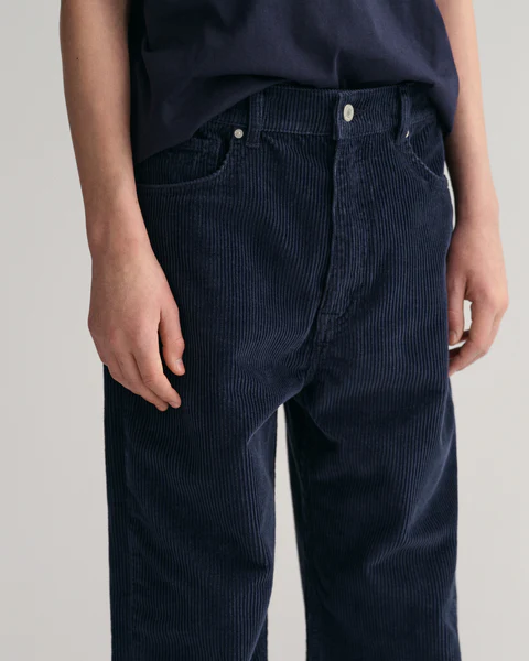 Gant Boys Navy Blue Solid Mid-Rise Corduroy Trouser - Image 3