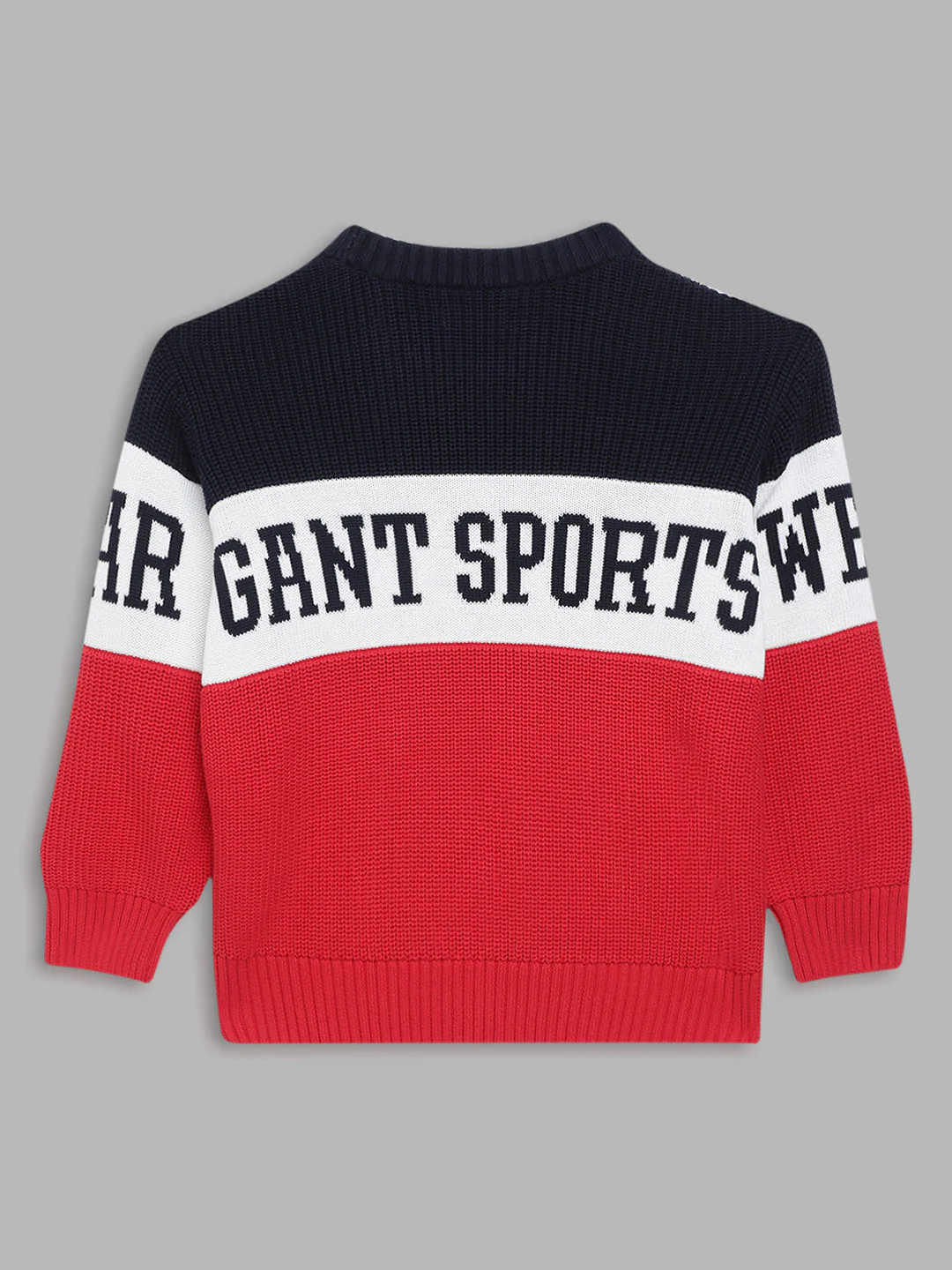 Gant Boys Navy Blue  Red Colourblocked Cotton Pullover - Image 2