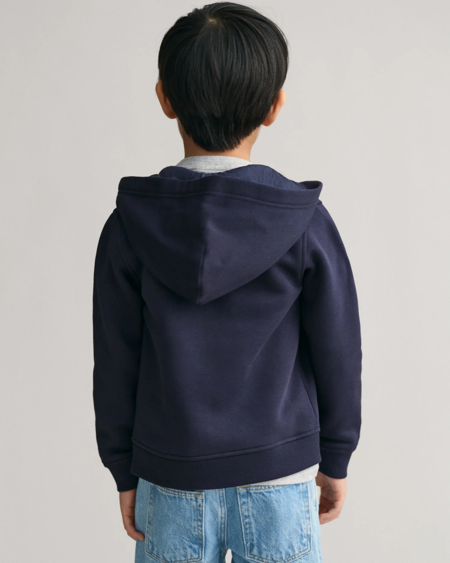 Gant Kids Blue Solid Hooded Full Sleeves Front-open Sweatshirt - Image 2