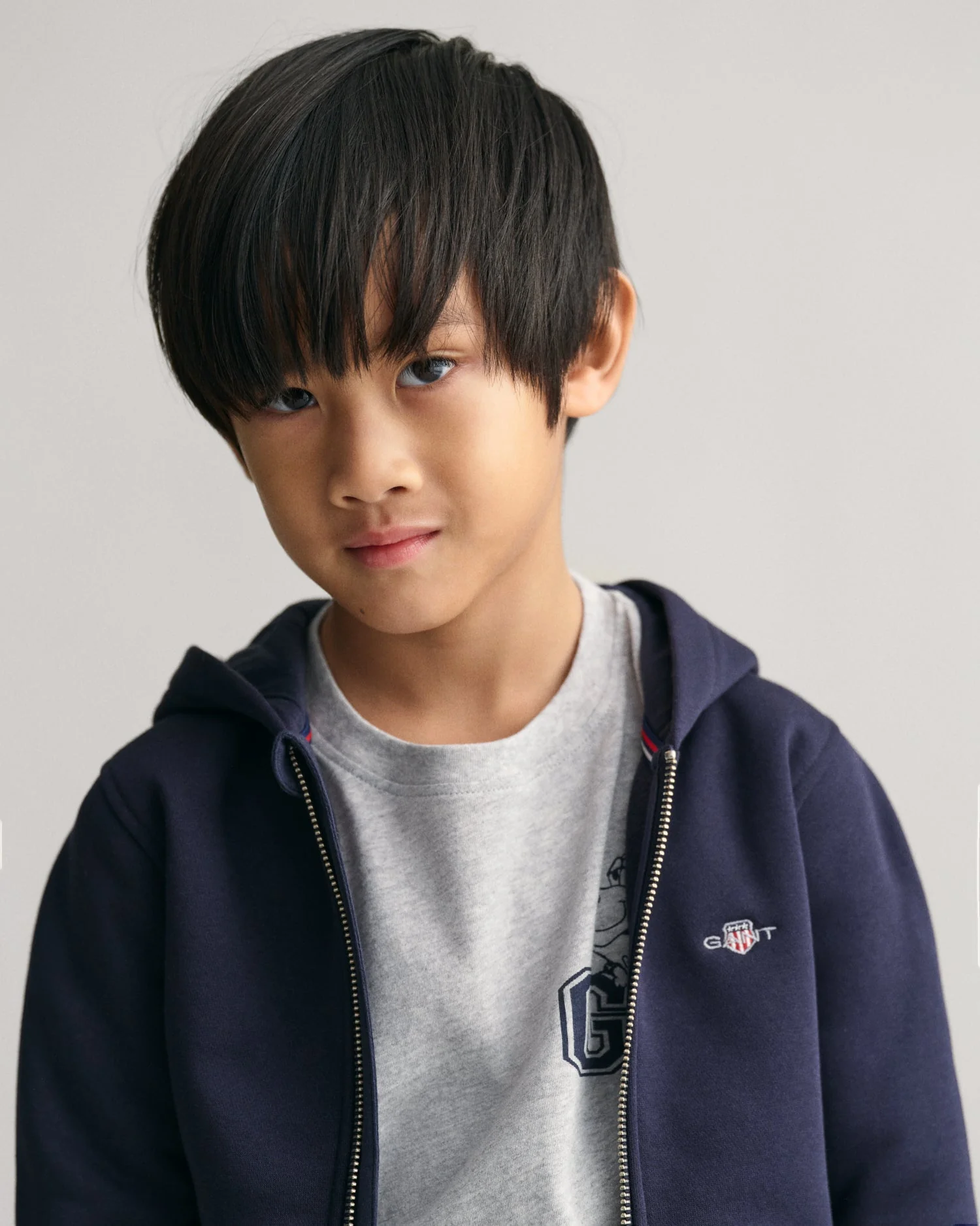 Gant Kids Blue Solid Hooded Full Sleeves Front-open Sweatshirt - Image 3