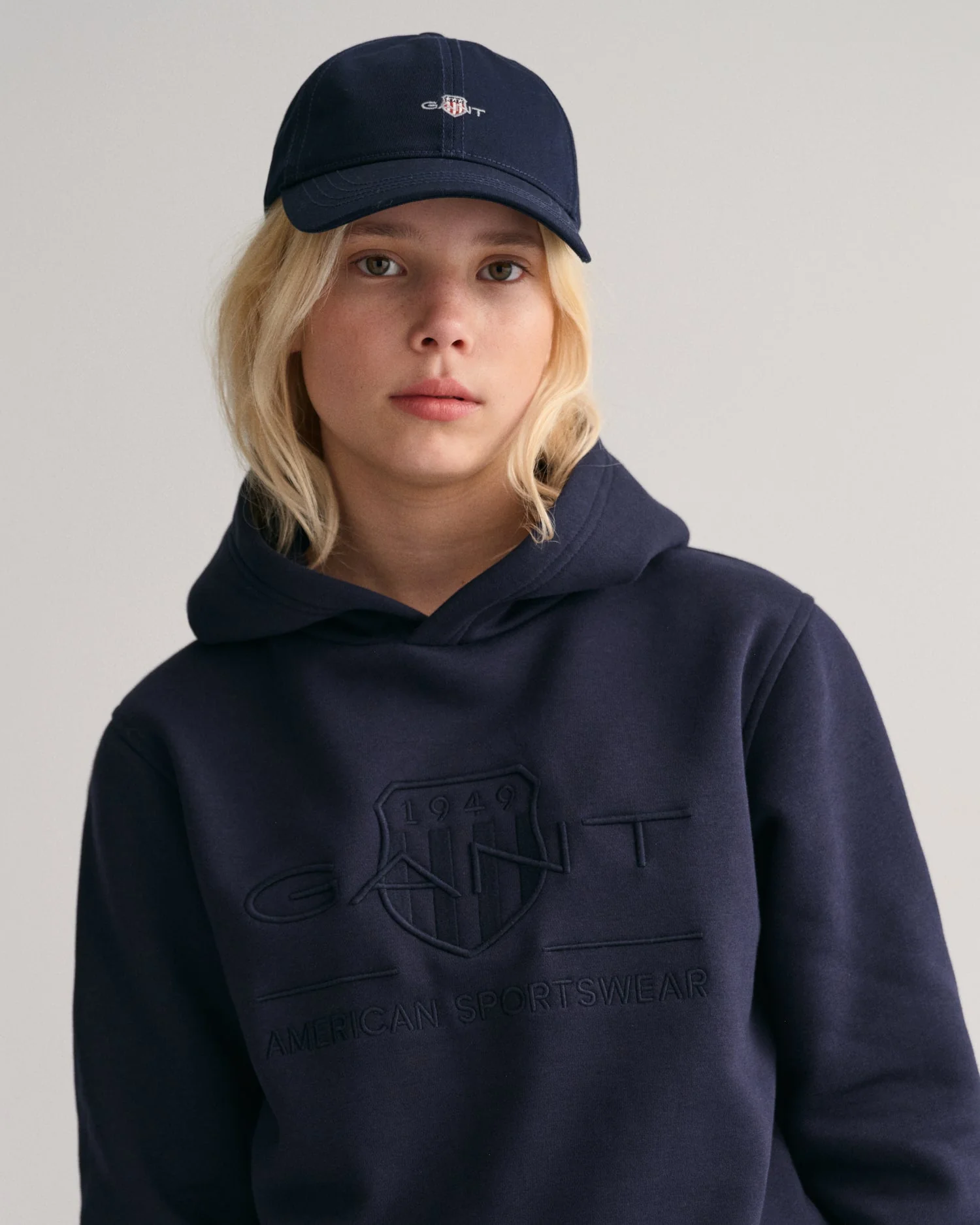Gant Kids Blue Solid Hooded Full Sleeves Sweatshirt - Image 3